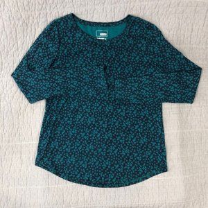 Sonoma Everyday Tee Shirt Women Small Green Blue Floral Print Long Sleeve